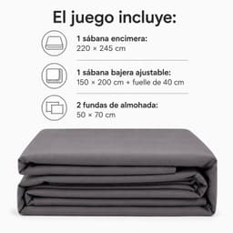 Juego de Sabanas Gris de 300 Hilos - 2 plazas Gris 2 PLAZAS