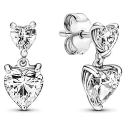 Aros De Boton Corazon Doble Reluciente En Plata Mujer Plateado