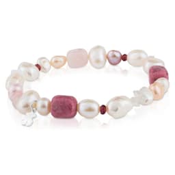 Pulsera De Plata Con Perlas, Granate, Rodonita Y Cuarzo Pearls