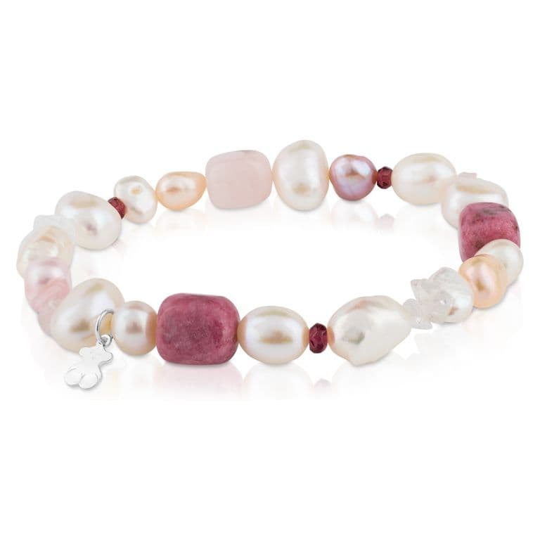 Pulsera De Plata Con Perlas, Granate, Rodonita Y Cuarzo Pearls