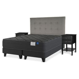 Cama Europea Black Super King x 2.00mt Base Dividida + Respaldo + 2 Veladores Design Gris