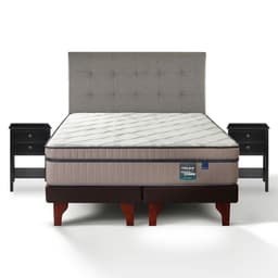Cama Europea Maximo Cobre King x 2.00mt Base Dividida + Respaldo + 2 Veladores Design Gris