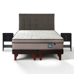 Cama Europea Maximo Cobre 2 Plazas x 2.00mt Base Dividida + Respaldo + 2 Veladores Design Grafito