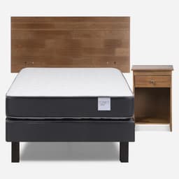 Cama Europea Wave 1.5 Plazas x 1.90 mt + Respaldo + 1 Velador Tabor Caramelo