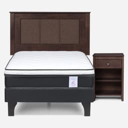 Cama Europea New Style 6 1.5 Plazas x 2.00 mt + Respaldo + 1 Velador Rachel Chocolate