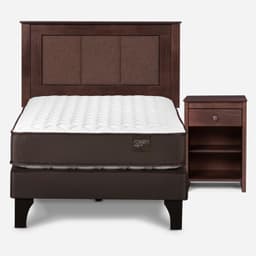 Cama Europea New Ergo T 1.5 Plazas x 2.00 mt + Respaldo + 1 Velador Rachel Chocolate