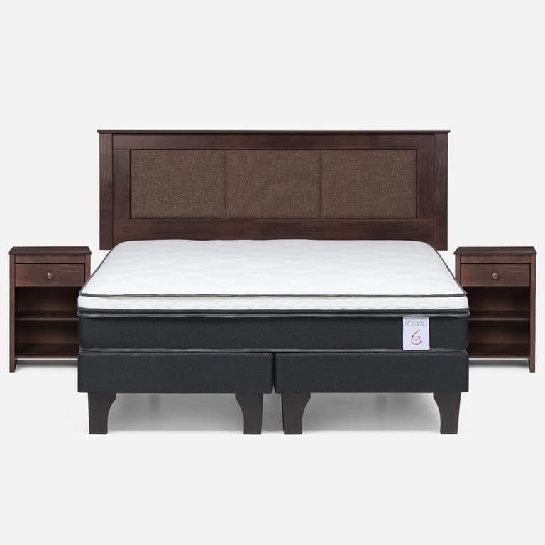 Cama Europea New Style 6 King x 2.00 mt Base Dividida + Respaldo + 2 Veladores Rachel Chocolate