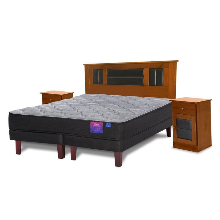 Cama Europea Therapedic Plus 2 Plazas x 2.00mt Base Dividida + Respaldo + 2 Veladores Lorraine
