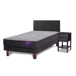 Cama Europea Therapedic Plus 1.5 Plazas x 2.00mt + Respaldo + 1 Velador Royal Negro