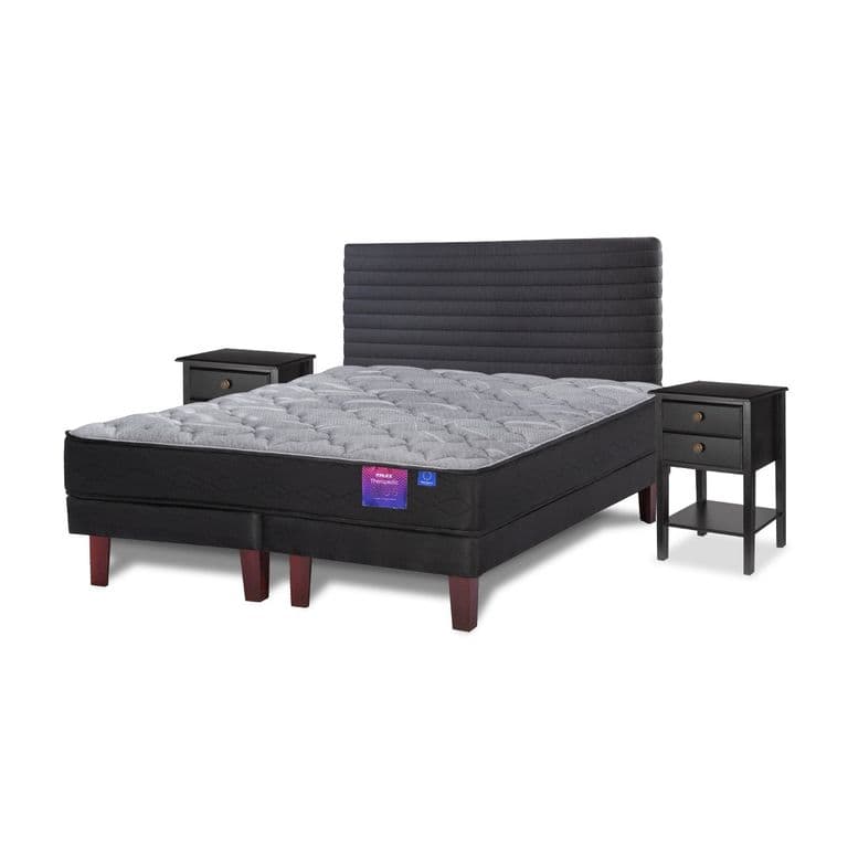 Cama Europea Therapedic Plus King x 2.00mt Base Dividida + Respaldo + 2 Veladores Modern