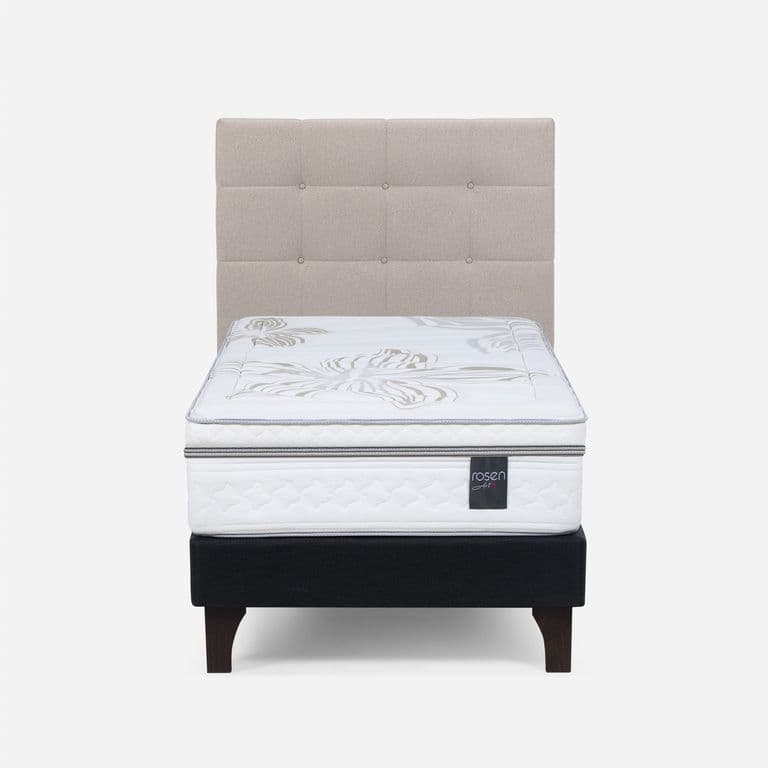 Cama Europea Art 4 1.5 Plazas x 2.00mt + Respaldo Issey Niebla