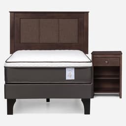 Cama Europea New Style 4 Plus Plus 1 Plaza x 2.00 mt + Respaldo + 1 Velador Rachel Chocolate