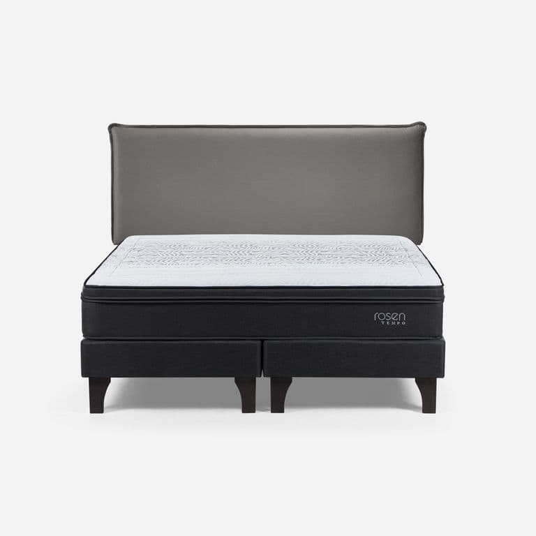 Cama Europea Tempo 2 Plazas x 2.00mt Base Dividida + Respaldo Maurice Gris