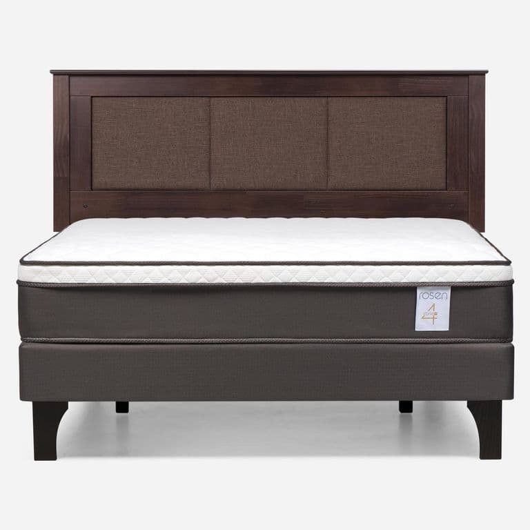 Cama Europea New Style 4 Plus Plus 2 Plazas x 2.00 mt Base Normal + Respaldo Rachel Chocolate