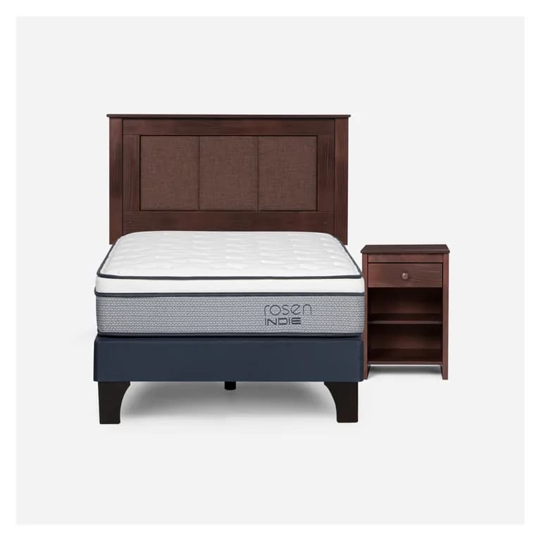Cama Europea Indie 1 Plaza x 2.00 mt + Respaldo + 1 Velador Rachel Chocolate