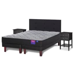 Cama Europea Therapedic Plus King x 2.00mt Base Dividida + Respaldo + 2 Veladores Royal Negro