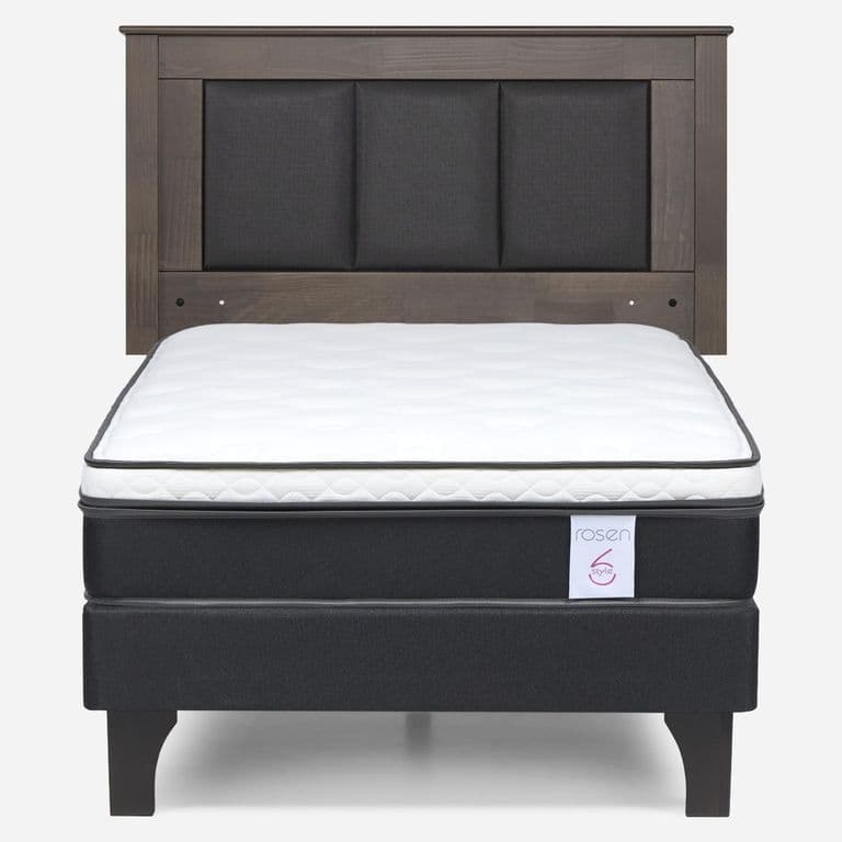 Cama Europea New Style 6 1.5 Plazas x 2.00 mt + Respaldo Rachel Gris