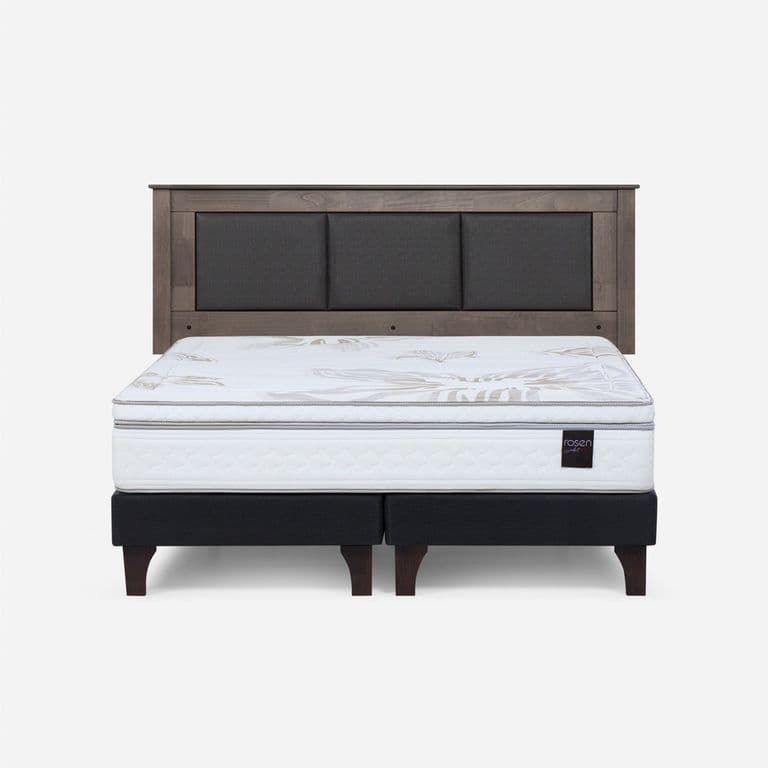 Cama Europea Art 4 King x 2.00mt Base Dividida + Respaldo Rachel Gris