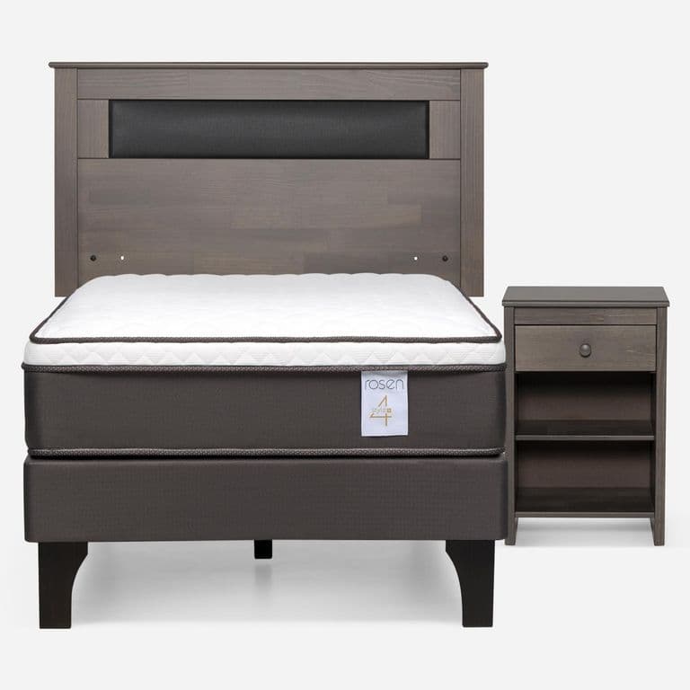 Cama Europea New Style 4 Plus Plus 1 Plaza x 2.00 mt + Respaldo + 1 Velador Ferrara Gris