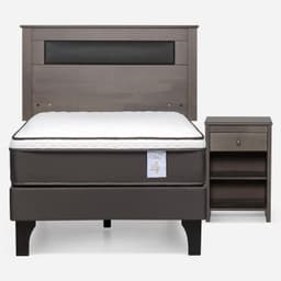 Cama Europea New Style 4 Plus Plus 1.5 Plazas x 2.00 mt + Respaldo + 1 Velador Ferrara Gris