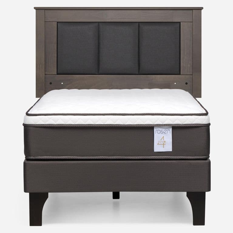 Cama Europea New Style 4 Plus Plus 1 Plaza x 2.00 mt + Respaldo Rachel Gris