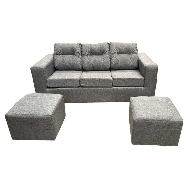Sofa 3 Cuerpos Nize 2 Pouf Tela Gris