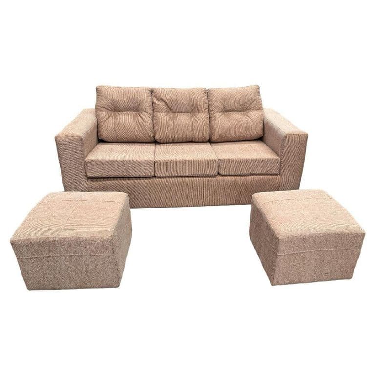 Sofa 3 Cuerpos Nize 2 Pouf Tela Beige