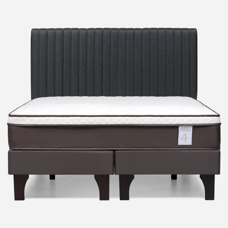 Cama Europea New Style 4 Plus Plus 2 Plazas x 2.00 mt Base Dividida + Respaldo Lucio Grafito