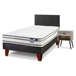 Cama Europea Innova 1.5 Plazas x 2.00mt + Respaldo + 1 Velador Royal Rock