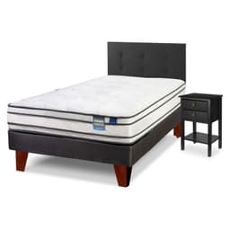 Cama Europea Innova 1.5 Plazas x 2.00mt + Respaldo + 1 Velador Royal Negro