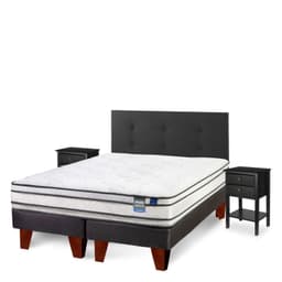 Cama Europea Innova 2 Plazas x 2.00mt Base Dividida + Respaldo + 2 Veladores Royal Rock