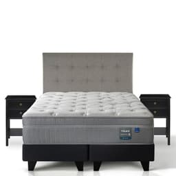 Cama Europea Paradise King x 2.00mt Base Dividida + Respaldo + 2 Veladores Design Gris
