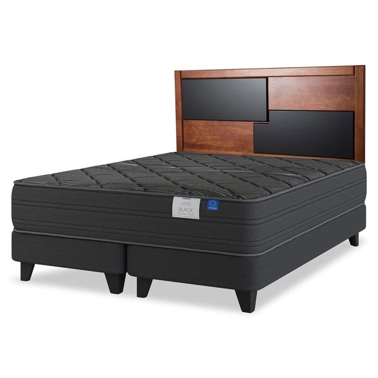 Cama Europea Black 2 Plazas x 2.00mt Base Dividida + Respaldo Colonia