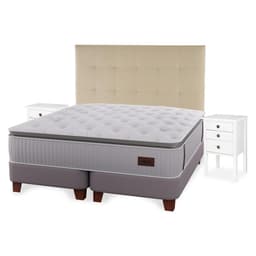 Cama Europea Heritage 2 Plazas x 2.00mt Base Dividida + Respaldo + 2 Veladores Design Crudo