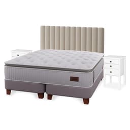 Cama Europea Heritage 2 Plazas x 2.00mt Base Dividida + Respaldo + 2 Veladores Tubular