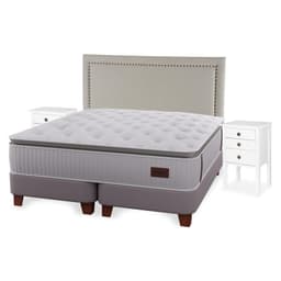 Cama Europea Heritage King x 2.00mt Base Dividida + Respaldo + 2 Veladores Tachas