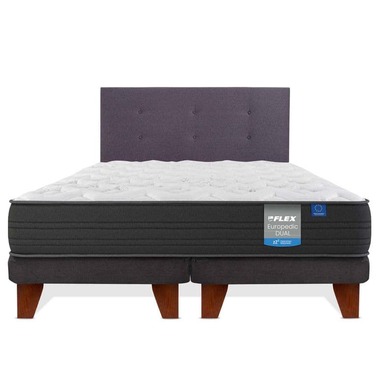 Cama Europea Europedic Dual King x 2.00mt Base Dividida + Respaldo Royal Grafito