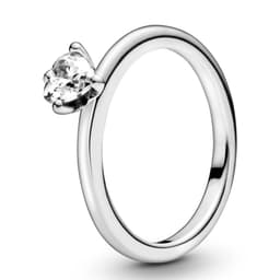 Anillo Solitario Corazon Transparente Mujer Blanco 56