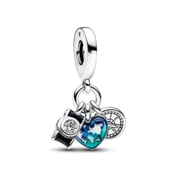 Charm Colgante Triple Camara, Corazon Y Brujula Mujer