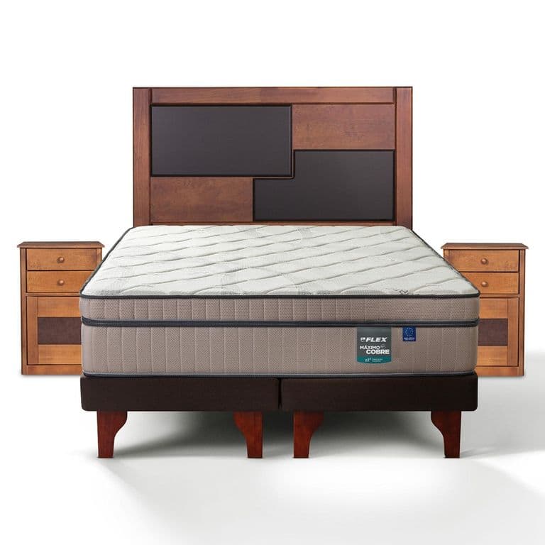 Cama Europea Maximo Cobre King x 2.00mt Base Dividida + Respaldo + 2 Veladores Colonia