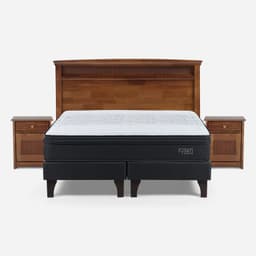 Cama Europea Tempo 2 Plazas x 2.00mt Base Dividida + Respaldo + 2 Veladores Veneto