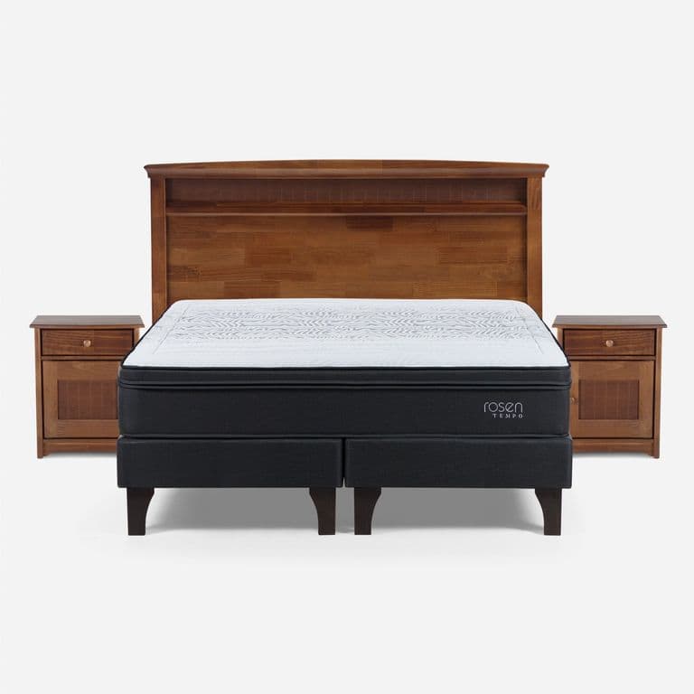Cama Europea Tempo 2 Plazas x 2.00mt Base Dividida + Respaldo + 2 Veladores Veneto