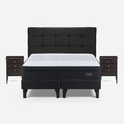 Cama Europea Tempo 2 Plazas x 2.00mt Base Dividida + Respaldo + 2 Veladores Issey Grafito