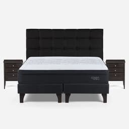 Cama Europea Tempo King x 2.00mt Base Dividida + Respaldo + 2 Veladores Issey Grafito
