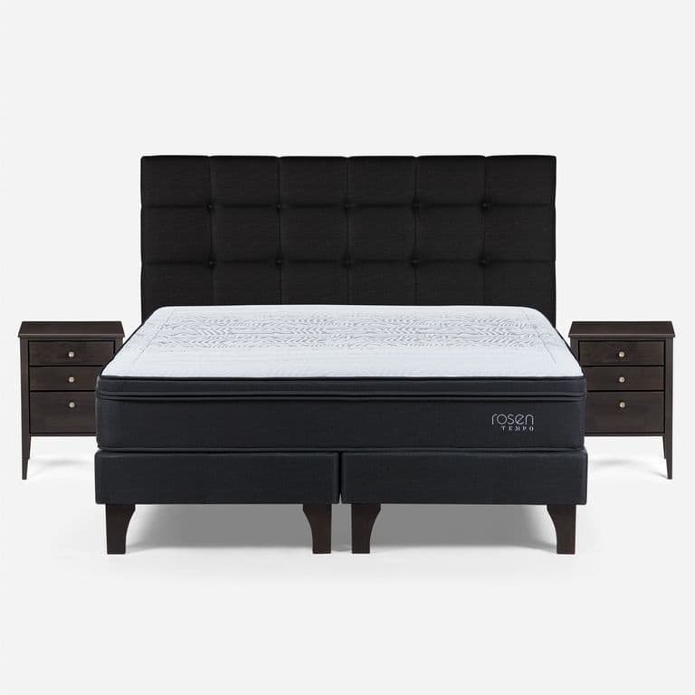 Cama Europea Tempo King x 2.00mt Base Dividida + Respaldo + 2 Veladores Issey Grafito