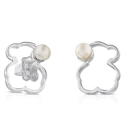 Aros Silueta De Plata Con Perla Mujer