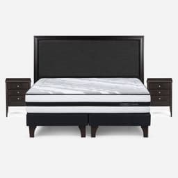 Cama Europea Driven King x 2.00mt Base Dividida + Respaldo + 2 Veladores Nolita Grafito