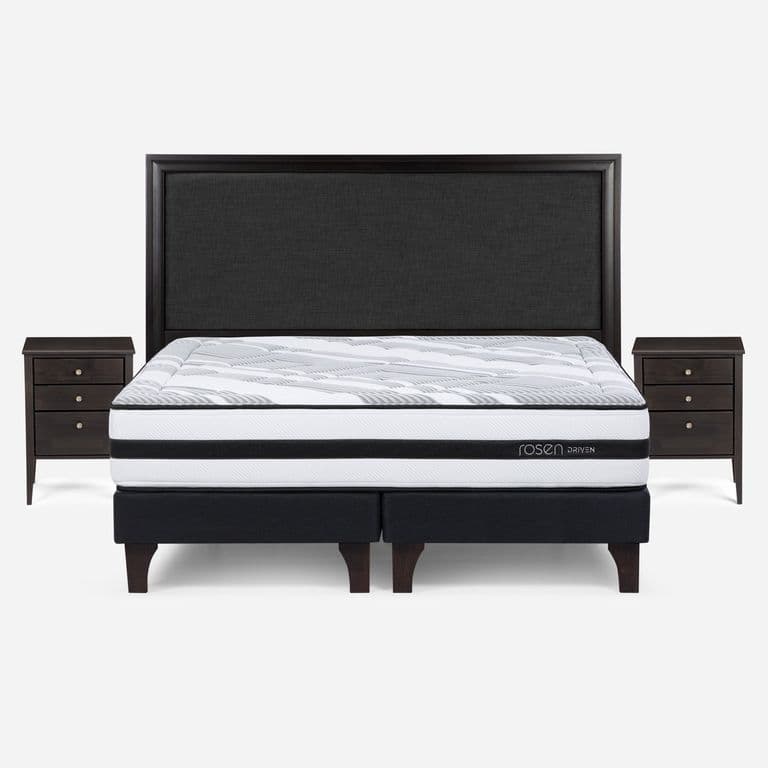Cama Europea Driven King x 2.00mt Base Dividida + Respaldo + 2 Veladores Nolita Grafito