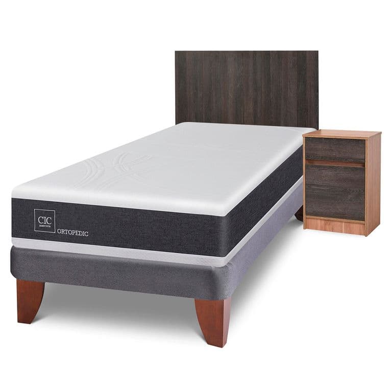 Cama Europea Ortopedic 1.5 Plazas x 2.00mt + Respaldo + 1 Velador Espresso