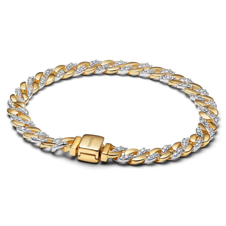 Brazalete Cadena Cubana de Dos Tonos en Pave Mujer 18